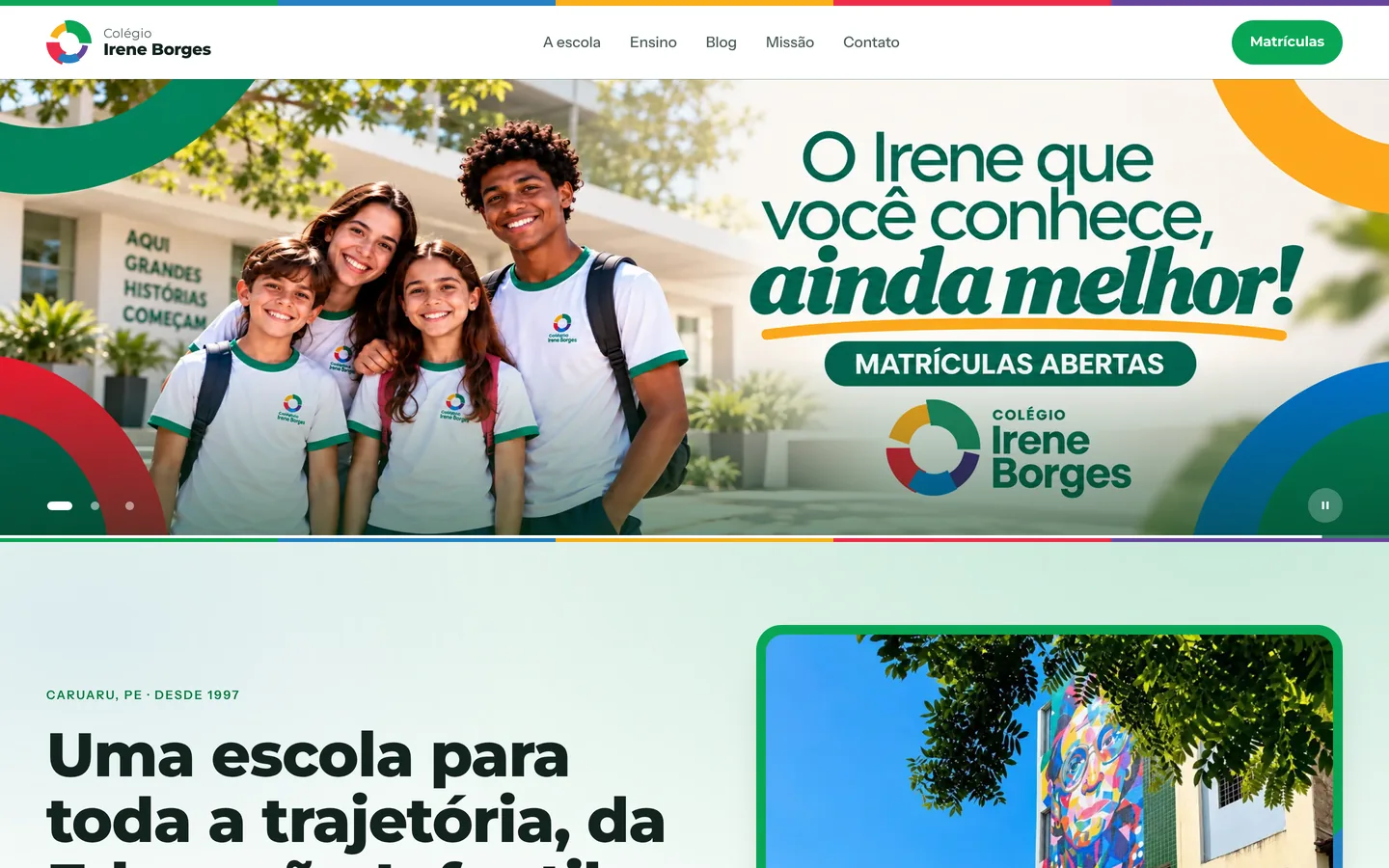 Home do site do Colégio Irene Borges